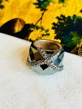 Swarovski Nirvana voll geschnittenes Kristallband Kreuz schwarzer Ring, silber Größe 55, UK N