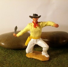 Timpo Toys Made in GT.Britain Steckfigur beweglich Cowboy kniend mit Messer   