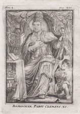 Pope Clement XI Papst Papa Portrait Kupferstich engraving Mallet 1719