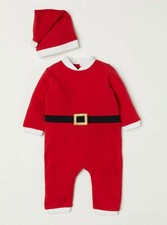 H&M Weihnachten Strampler Nikolaus Weihnachtsmann Kostüm Overall mit Mütze Gr 92