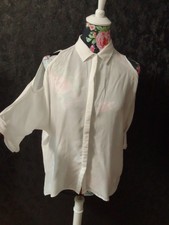 Damen Bluse M 38 Amisu Hemd Weiß Kurzarm Basic Schulterfrei 