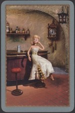 Spielkarten Single Karte alt VINTAGE Cartoon Kunst Saloon Bar Abendkleid Mädchen
