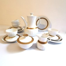 Thomas Kaffeeservice Kanne Milchkännchen Zuckerdose Teller Tasse weiß gold - alt