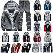 Herren Warm Gefüttert Trainingsanzug Jogginganzug Winterjacke Kapuzen + Hose Set