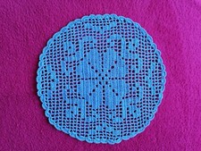 Tischdeckchen  Handarbeit  Häkel Spitze FILETHÄKELN Baumwolle blau 