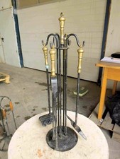 Altes Kaminbesteck H 71 cm Kaminzubehör Eisen Bronze II  