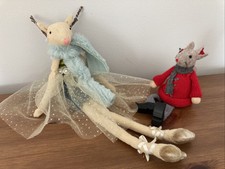 X2 Weihnachtsdekorationen Stoff Fee Tier & Regal sitzende Maus Ornamente Sehr guter Zustand