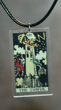 Tarot Anhänger Der Turm + Band Modeschmuck bunt Arkana Orakel Amulett Tower neu
