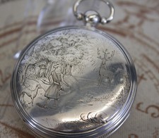 Außergewöhnliche Motiv Spindel Taschenuhr mit Alarm in Silber verge pocket watch