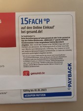 1 Payback Coupon gesund.de 15 fach gültig bis 1.1.2023
