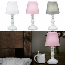 Tischlampe Nachttischlampe H25cm Deko Lampe Retro Stoff Tischleuchte auf Holzfuß