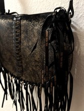 DESIGUAL Umhängetasche braun Metallic gold "energie" Samt Franzen 25x19x7cm