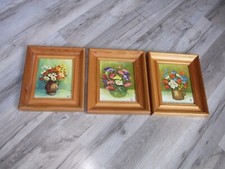 3 Mini Öl Gemälde sig. Marie Postolkova  Holzrahmen Blumen Motiv 19,5 x 17,5 cm