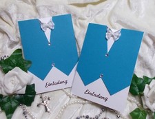  Einladung zur Kommunion, Konfirmation Jugendweihe Weiß Türkis  Doppelkarte  NEU