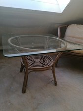 Couchtisch Rattan mit Glasplatte inkl. 2 Stühle