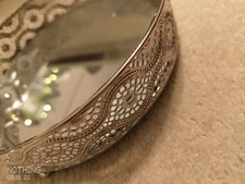 Silber Deko Tablett Glas Spiegelplatte Kerze Waschtisch Parfüm Teelicht 