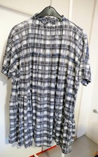 Tunika Kurzkleid weiß schwarz blau grau kariert weit und lang ca. 48/50