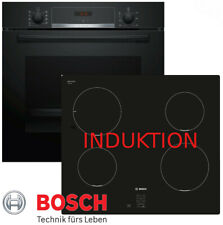 Induktion Herd Set Autark Bosch Einbau Backofen Schwarz Teleskop und Kochfeld