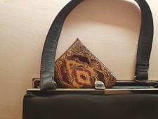 Vintage Damen Handtasche, Leder, schwarz-grau, mit Börse und Etui, 1950er Stil