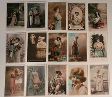 Alte Postkarten Frankreich Jugendstil koloriertes Foto  ab 1900, Konvolut 15 St