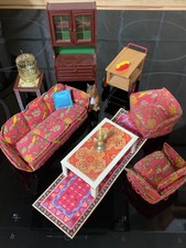 Sofa Sitzgruppe Rot Wohnzimmer Lundby 70er Sessel Tisch Puppenstube 1:18 Vitrine