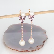 Wert 990 € Brillant Farbedelstein Perl Ohrringe 585 14 Karat Rosé Gold