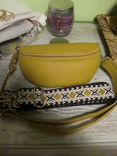 Gürteltasche Bauchtasche crossbody bag top Blogger boho echt Leder senf 2 Gurte