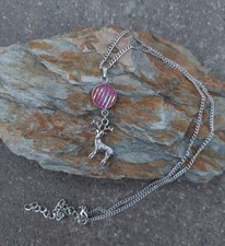 Halskette mit Hisch Anhänger XMas Winter Weihnachten Glitzer Cabochon pink 