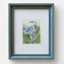 Holz-Bilderrahmen blau-grün 20,5x25,5cm, Motiv Veilchen Blumen - Dekoration Deko
