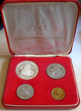 MALTA Johannesorden von Jerusalem: 1965 Beweisset 4 Münzen, ""Belagerung 400"" Box