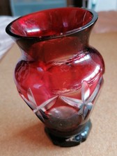 Rote kleine Glasvase mit Muster, Kleine Vase Ca 12,5cm hoch