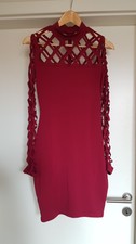  Kleid Rot S XS Netz bordeaux kurz ausgefallen Strech Spandex