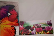 LEINWAND Bild WANDBILD KUNSTDRUCK 2ER SET TULPEN & SCHMETTERLING 25X60CM 30X60
