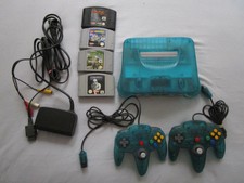 Nintendo 64 N64 Konsole Clear Bue Trans. + Strom Kabel 2 Controller PAL 4 Spiele