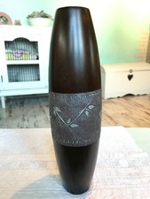 ausgefallene massive HOLZ Holzvase Vase mit silbernen Blättern bemalt glänzend 