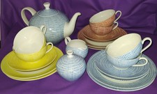 Arzberg 2000 Bastdekor *** TEESERVICE blau, gelb, rot *** 6 Personen *** 