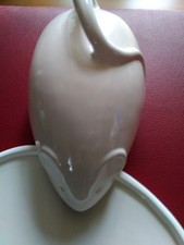 Vintage Keramik Maus weiß Käse Glocke Haube Teller Deckel Dose 