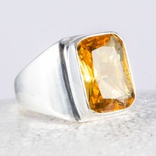 Citrin, funkelnd, großer Silber Ring, Siegel, Gelb, Herrenring, Rechteck, Gr: 58
