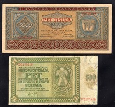 Kroatien zwei alte Banknoten  5000 + 500 Kuna