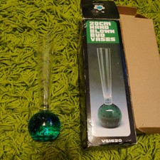 Glas Vase  mundgeblasen mit Luftblasen unbeschädigt, weiß/türkis 20 cm