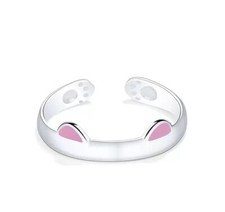 Süße Silber Katze Ohren rosa Shaped Ring Einstellbar für Frauen und Mädchen Geschenk