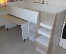 Bett Halbhochbett Kinderbett Sonoma Eiche weiß 