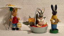 3 Osterhasen Hasen aus Holz zur Osterdekoration, Handarbeit, bemalt