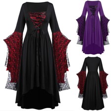 Damen Karneval Mittelalter Hexe Vampir Gothic Partykleid Kostüm Fasching Cosplay