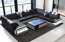 Leder Wohnlandschaft Eckcouch Designersofa RAGUSA U Form Sofa Ottomane Couch LED