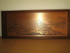 Wanddekoration: Kupferstich von "Würzburg" auf Holzplatte 31 x 80 cm
