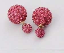 925 Sterling Silber vergoldet Gold Double Shamballa Kristall Kugel Ohrstecker UK