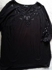 M. Collection Da. Langarm Shirt, Gr. 44/46, Schwarz / Spitze/Glitzer