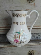 Antik Kleiner Krug " Wir Zwei “Porzellan Chauvigny Fd Frankreich Dekor Vogel