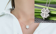 925 Silber Echte Zirkonia® Steine Kleeblatt Glücksbringer Damen Hals Kette  